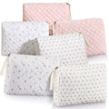 6 Pcs Quilted Makeup Bags Set - Cotton Floral Cosmetic Organizers for Travel