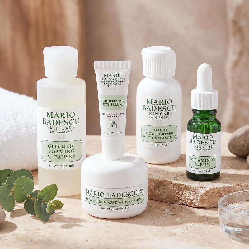 Glycolic Cleanser Vitamin C Serum Hydro Moisturizer Brightening Mask Eye Serum 5-Piece Skincare Set