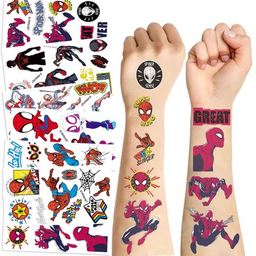 10 Sheets Spiderman Temporary Tattoos for Kids, Spiderman Birthday Party Favors, Cartoon Decoration Sticker Gifts for Girl Boys Home Activity Class Prizes Carnival Christmas Rewards (Spiderman)