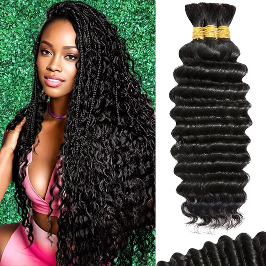 Afihond Human Braiding Hair For Boho Braids 120g Deep Wave Bulk Human Hair for Braiding Knotless 12A 100% Unprocessed Brazilian Virgin Hair Extensions Bulk Bohemian 3 Bundles Natural Color 18inch