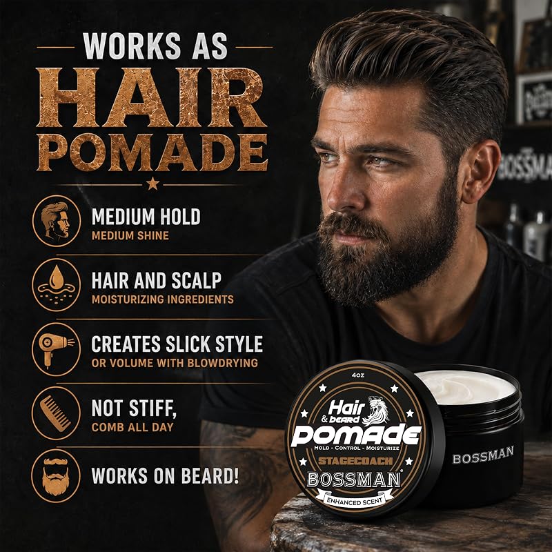 Bossman Stagecoach Pomade 2-in-1 Non-Greasy Beard & Hair Styling - F. Stagecoach