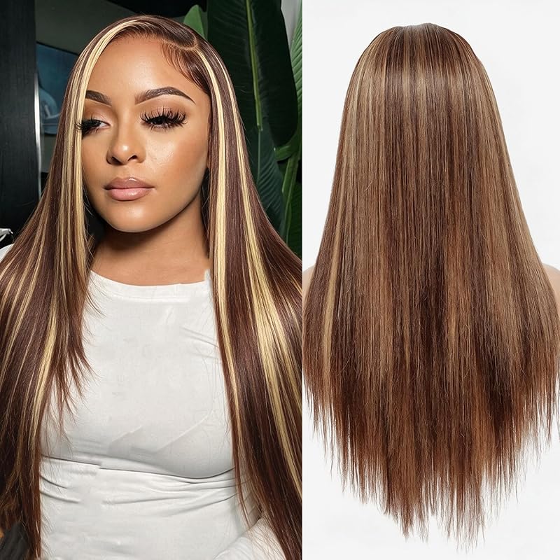 Lace Front Human Hair Wig 13x6 Ombre 28in Straight 4/27 – Pre Plucked Baby Hair
