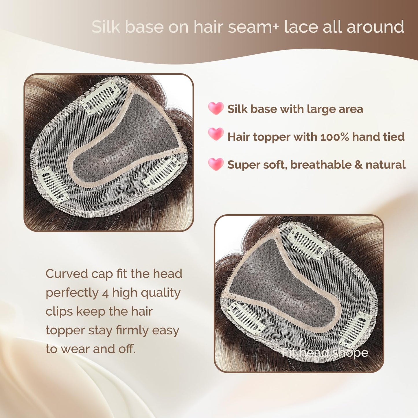 lagomance Hair Toppers for Women Real Human Toppers for Women with Thinning Hair 100% Real Human Hairpieces 12 inch Mono Base Hairpieces for Thinninghair（Natural Black）