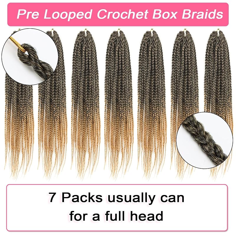 Goddess Box Braids Crochet Hair 16in 7 Packs - Honey Blonde Pre-Looped Hair for Black Women (Variation: Black to Honey Blonde+16 Inch)