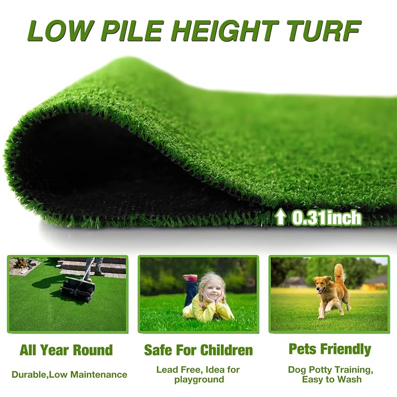 Outdoor Artificial Grass Rug 5 x 7 ft - Green Fake Grass Carpet for Balcony, Patio, Backyard | Drainage Holes