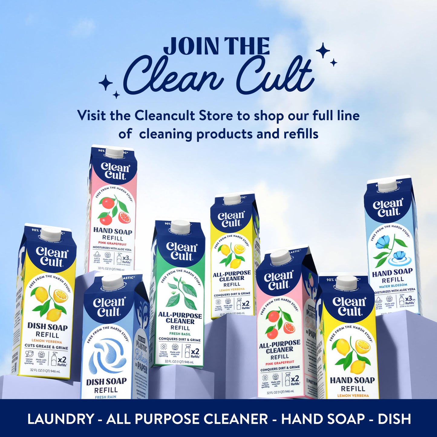 Cleancult Liquid Hand Soap Refill - Lemon Verbena - Moisturizes Dry & Sensitive Skin - Made with Aloe Vera & Essential Oils - Eco Friendly - Paper-Based Packaging - 32 oz/1 Pack