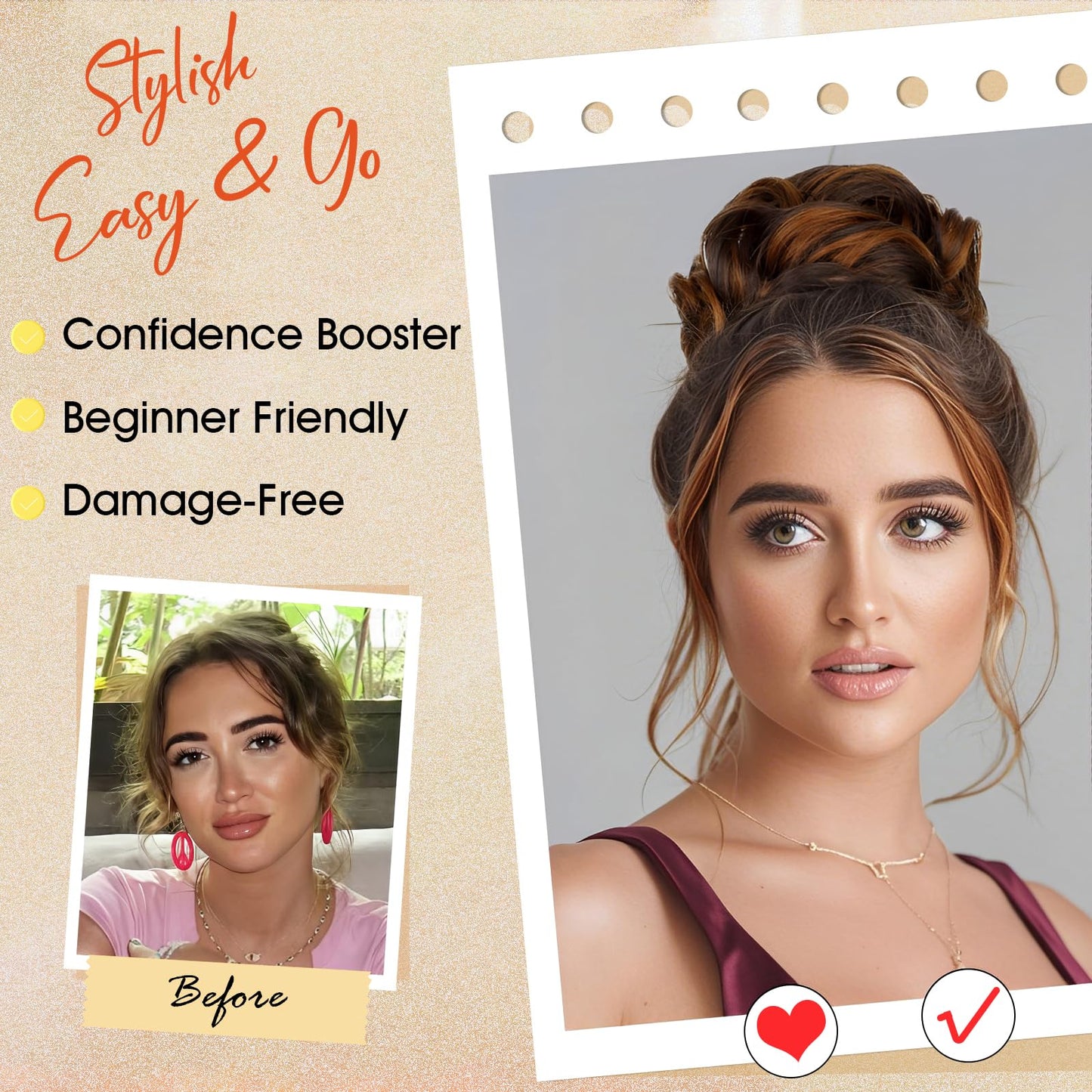 RONTAYA 2PCS Messy Bun Hair Piece Wavy Curly Scrunchies Synthetic Chignon Ponytail Hair Extensions Updo Hairpieces for Women Dark Brown/Light Auburn