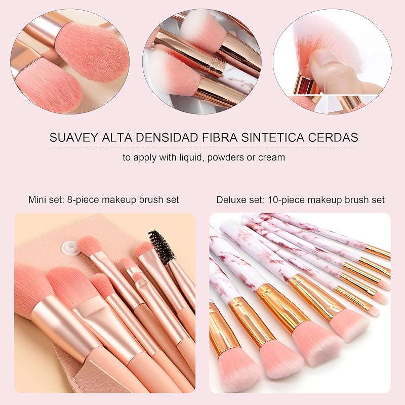 Pink 30-Piece Makeup Brush Set with 18 Brushes, 12 Sponges & Mirror Case (Variation: Pink) for Beginners