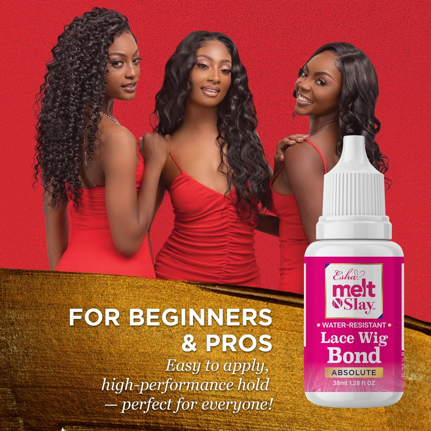 Esha Melt N Slay Absolute Lace Wig Bond – Extreme Hold Lace Glue for Wigs & Quick Weave – Waterproof, Sweat-Resistant, Non-Toxic, Invisible Finish – Upgraded Formula 2025 (38ml / 1.28oz)