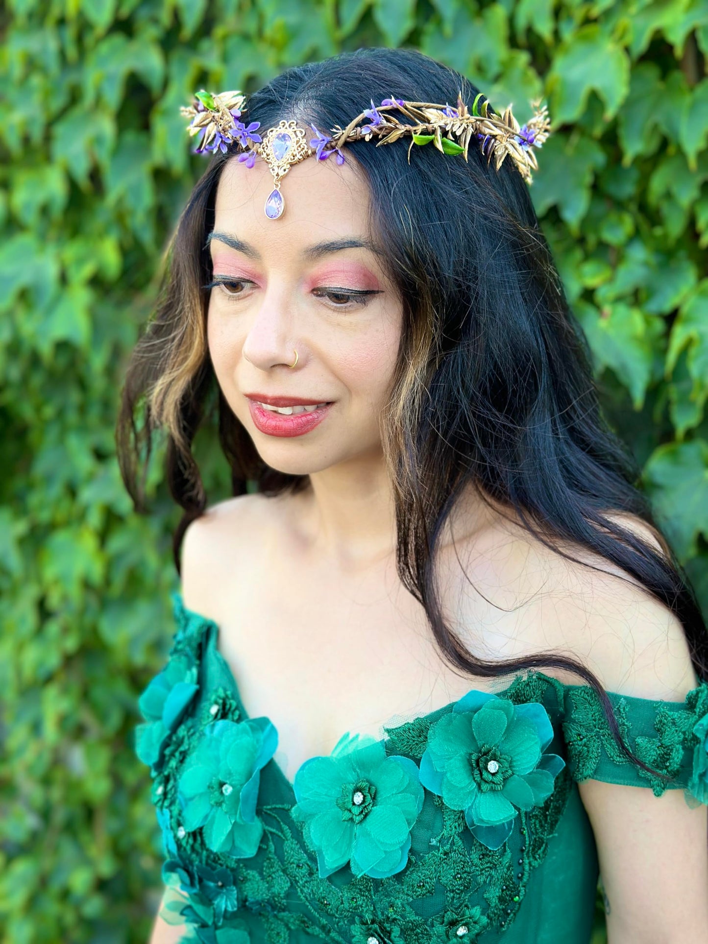 MOSTORY Purple Elf Flower Crown - Handmade Woodland Elf Headpiece Forest Fairy Crown Floral Circlet for Women Girls Cosplay Party Renaissance Marid Gras Photo Shoot