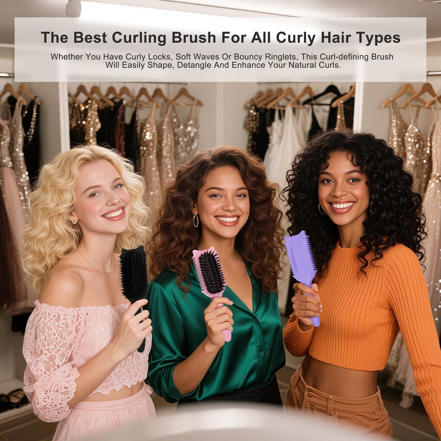 Curl Defining Brush, Curly Hair Brush Defining for Curls Waves & Coils, Volume Styling Women'S Curls, Reduce Pulling Frizz, Funny Cat Ear Designs - Purple