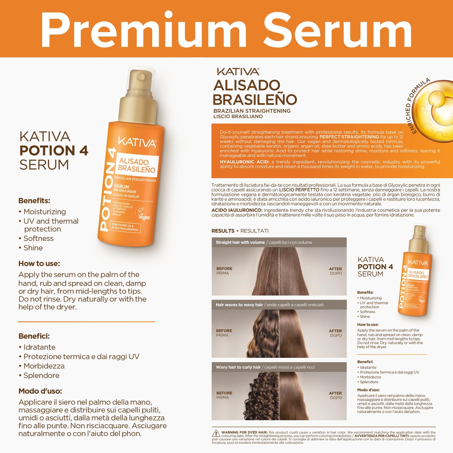 Kativa Brazilian Keratin Straightening Treatment at Home with Hyaluronic Acid and Premium Serum | Keratin