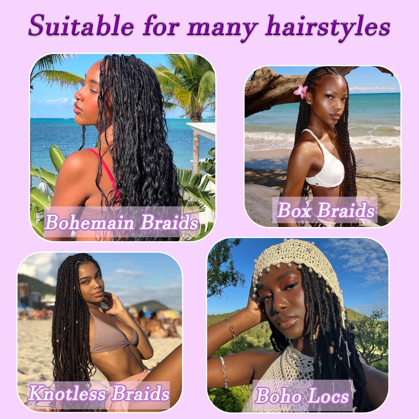 Boho Hair for Braiding 110g 24 Inch Deep Water Wave Boho Braids Human Hair No Weft 12A Brazilian Virgin Curly Bundles Human Hair Extensions 3 Braids/Pack Wet and Wavy Bundles Human Braiding Hair