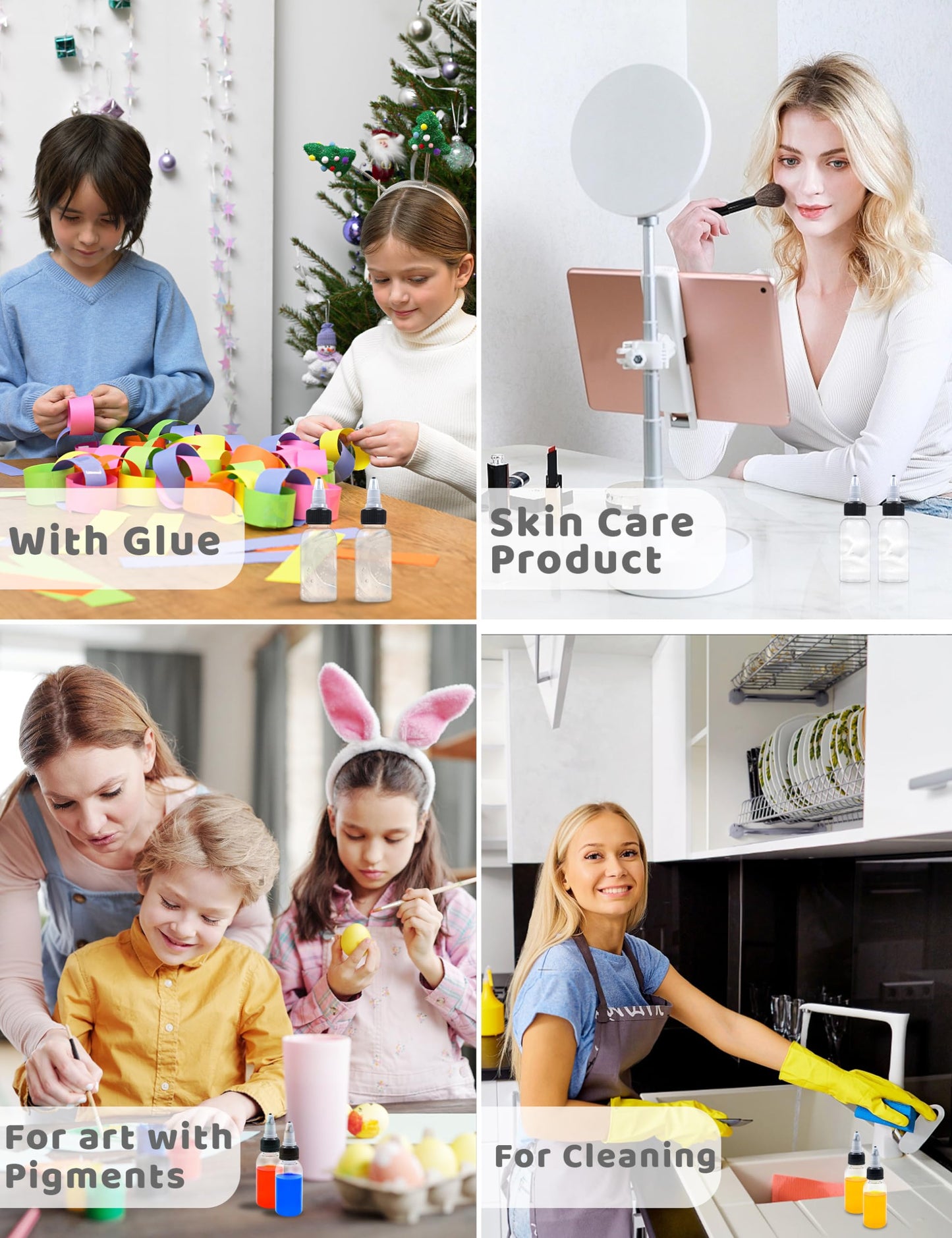 EOSAU 50 Pcs 2oz Plastic Squeeze Bottles with Twist Top Cap, 60ml Clear Dispensing Bottles, Empty Squirt Bottle for Liquids, Sauces, Arts, Crafts, Travel