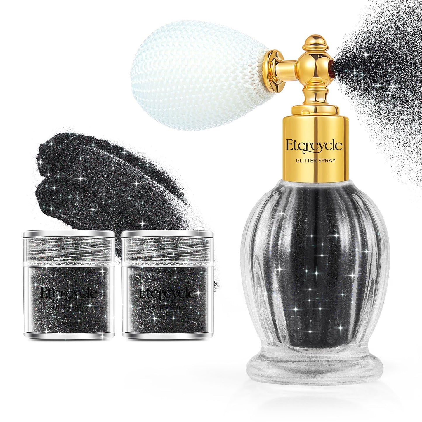 Etercycle Glitter Body Spray, Black Face Glitter for Women, Long-Lasting and Quick-Drying Shimmering Powder Extra Fine Glitter for Highlighter Makeup Festival Party Concert Rave Accessories