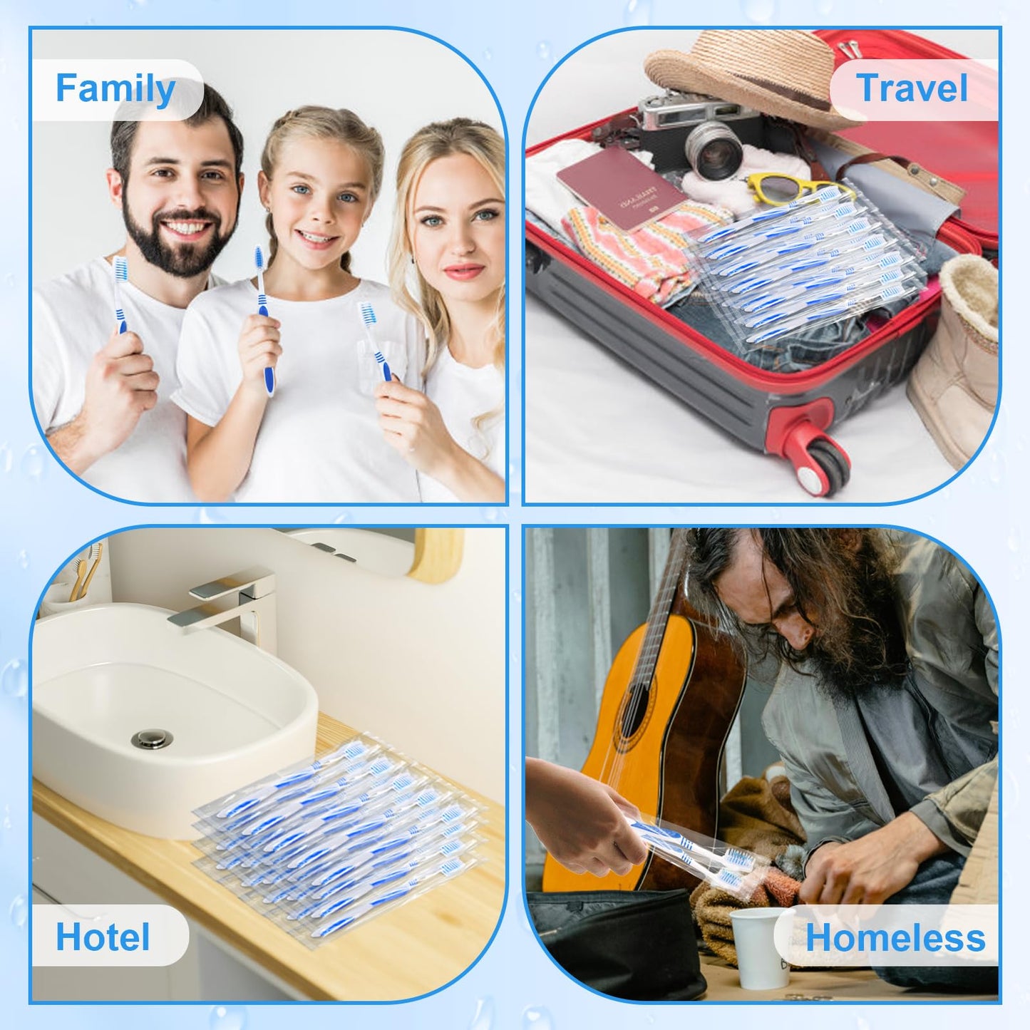 SLequipo 50 Prepasted Disposable Toothbrushes Individually Wrapped Pre Pasted Toothbrushes Soft Bristle Travel Tooth Brush Single Use Wrapped for Hotel, Camping, Travel and Gift for The Homeless