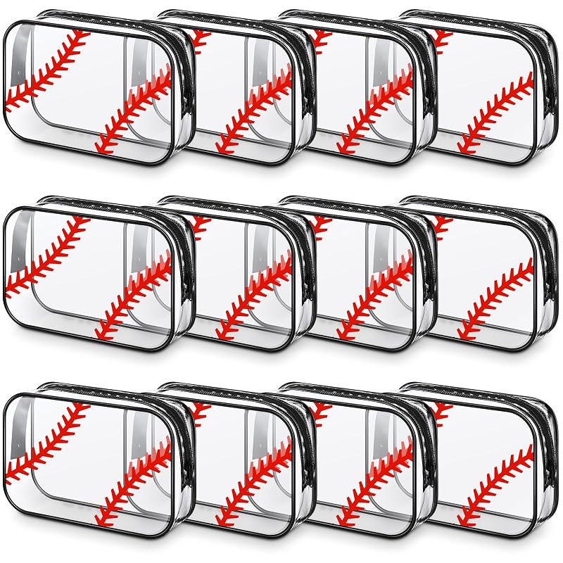 Baseball Theme Clear Makeup Bags (12 Pcs) PVC Zipper Pouches – Abbylike Variation: Baseball Theme