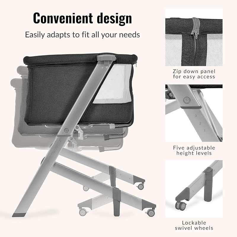 Dream On Me Skylar Bassinet & Bedside Sleeper - Black, Adjustable Height