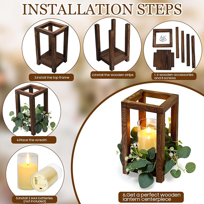 Variation: 18 Pcs Wooden Lantern Centerpiece for Table Decor Green+6 Sets