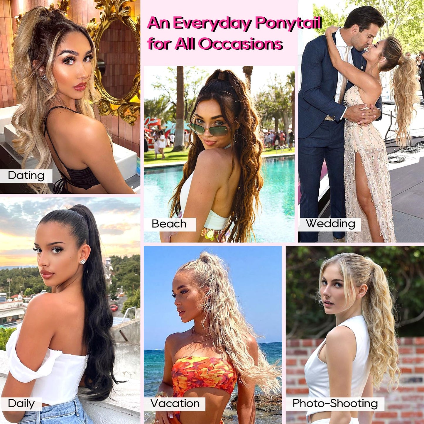 REECHO Ponytail Extension, 24" Claw Clip in Ponytail Extensions Long Curly Wavy Ponytail Hair Extension Jaw Clip on Pony Tails Hairpiece for Women - Medium Blonde with Blonde Highlights