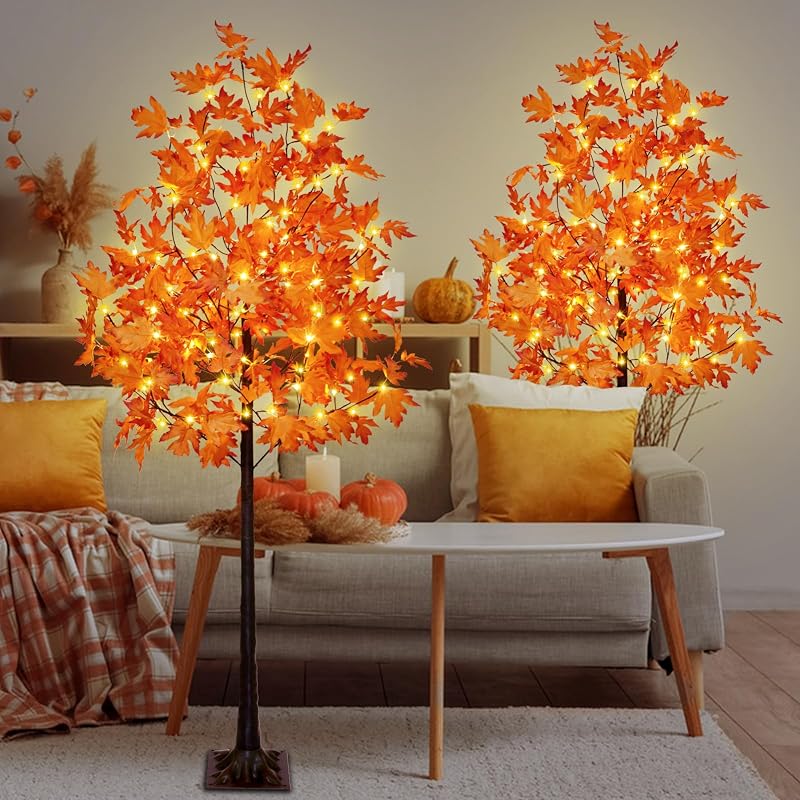 6ft Lighted Maple Tree Novelty Decor with 120 Warm White LEDs