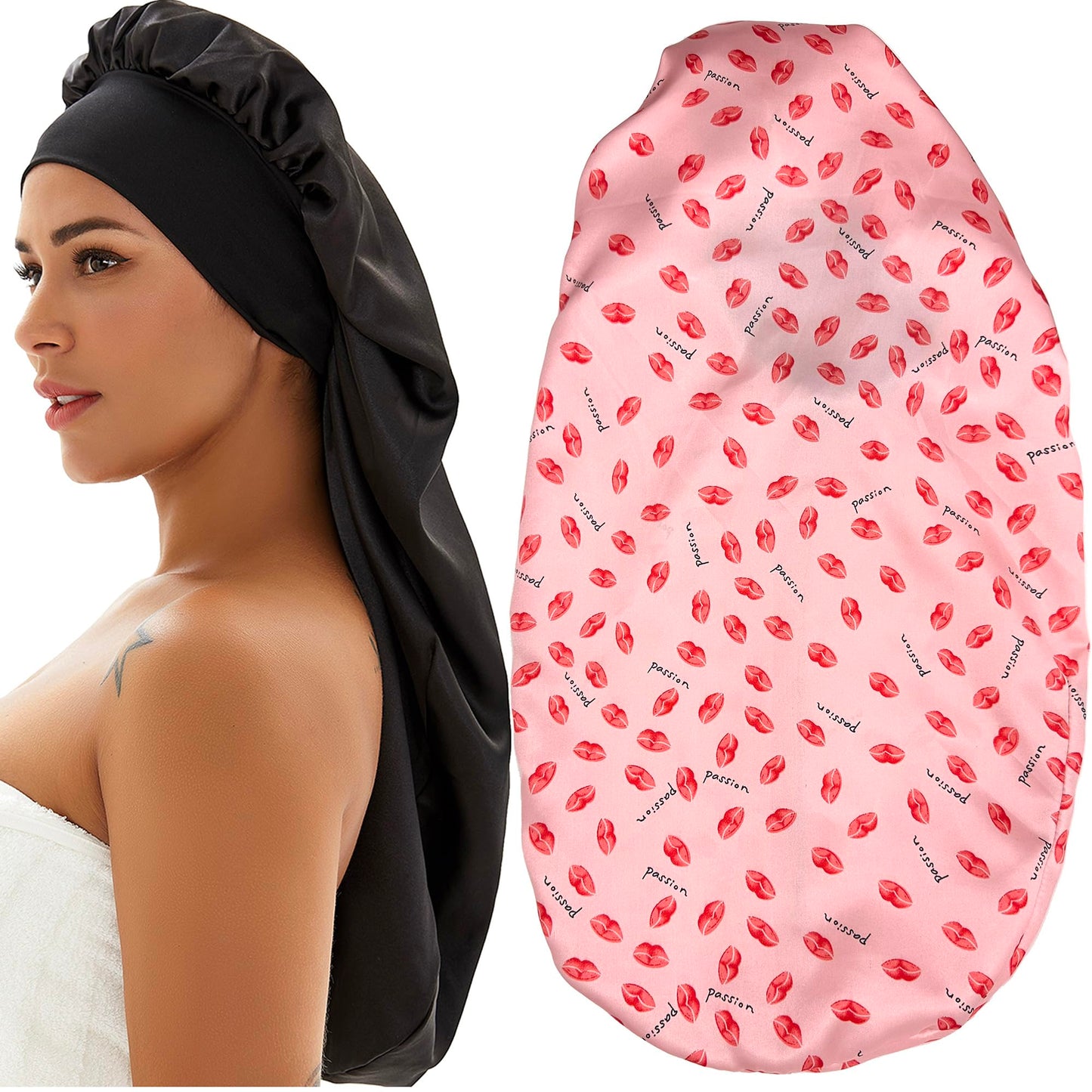 2pcs Extra Long Silkly Satin Bonnet Sleep Caps Braids Bonnet
