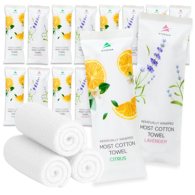 Citrus & Lavender Moist Towelettes – 120 Count, Individually Wrapped, Hot or Cold Oshibori Towels (4 Pack)