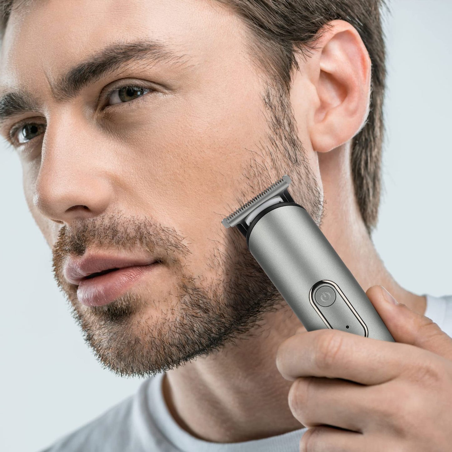 PRITECH Beard Trimmer for Men - Rechargeable Men's Electric Trimmer & Razor, Cordless Body Groomer for Face, Neck, Groin & Manscaping, Includes Standing Charging Dock, Ideal Gift for Men, Gray