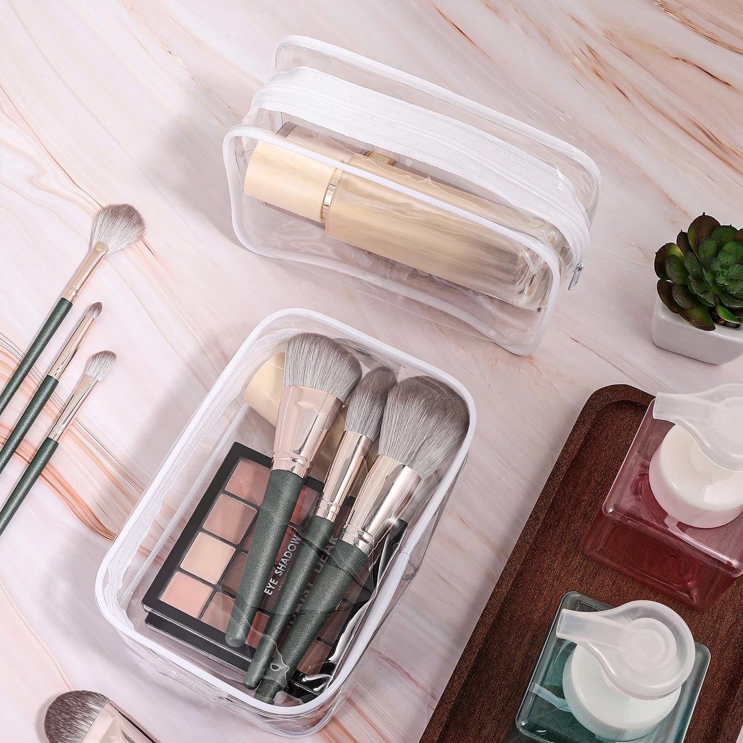 Cptoion 12 PCS Clear Makeup Bags,Clear Toiletry Bag,PVC Clear Cosmetic Bags with Zipper,Portable Transparent Toiletry Bags for Travel Women Men(White,Large)