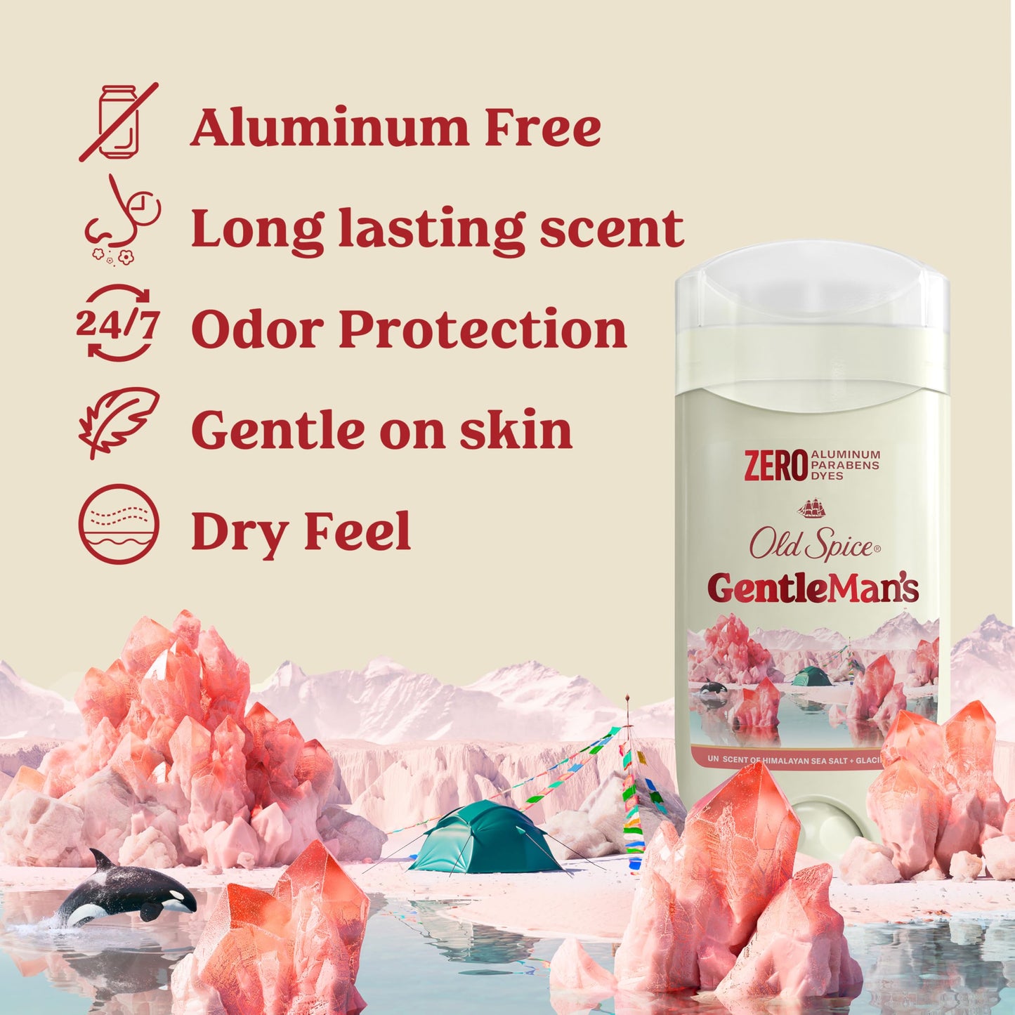 Old Spice GentleMan's Aluminum Free Dry Feel Deodorant for Men, 24/7 Lasting Freshness, Gentle on Skin with Skin Conditioners, Himalayan Sea Salt + Glacier Water Scent, 3.0 oz (Pack of 3)