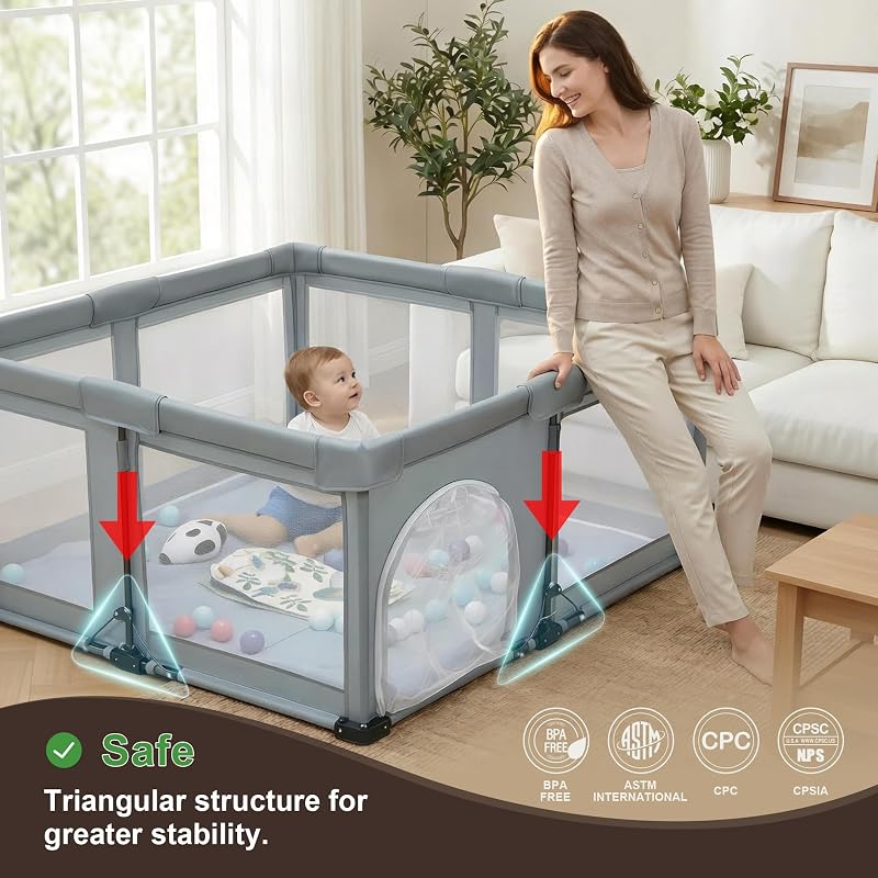 Foldable Baby Playpen 50x50 Inches - Portable Indoor Outdoor Safety Fence