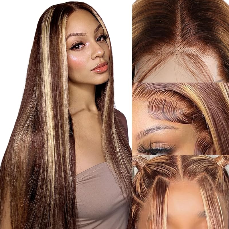 Lace Front Human Hair Wig 13x6 Ombre 28in Straight 4/27 – Pre Plucked Baby Hair