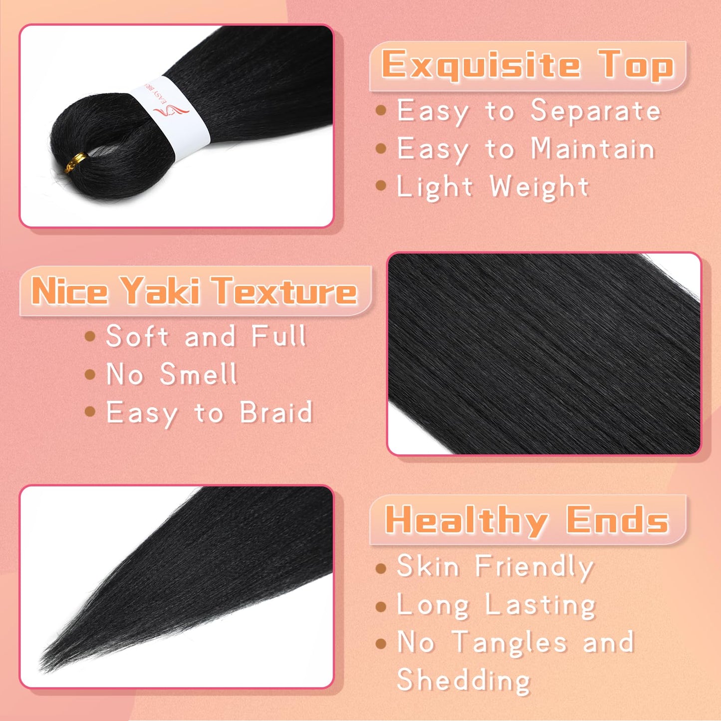 Braiding Hair Pre Stretched 16 Inch 8 Packs Professional Synthetic Braiding Hair for Box Braids/Twists/Crochet Braids No Itch Hot Water Setting Soft Yaki Texture (1B#)