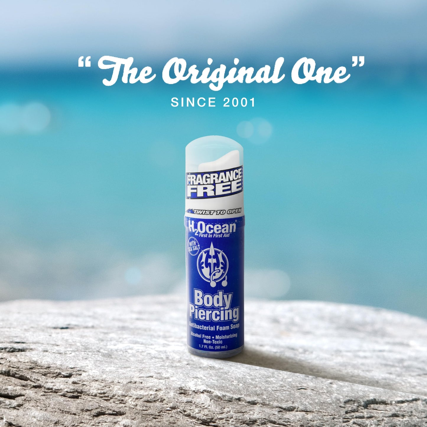 H2Ocean Body Piercing Foam Soap - Organic Sea Salt Piercing Aftercare with Aloe Vera, Alcohol-Free, Unscented, Vegan & Gentle Cleansing Tattoo and Piercing Soap for Healing & Moisturizing - 1.7oz