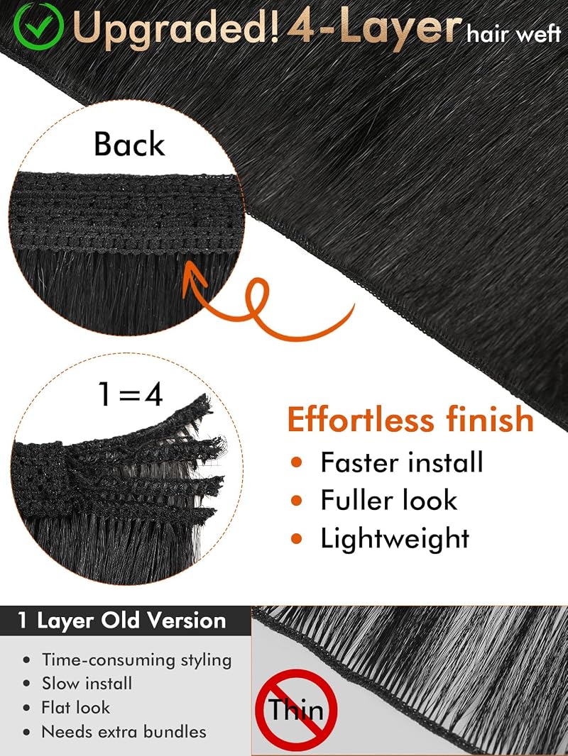Sew-In Hair Extensions Kit 4-Layer Craftsmanship 3 Bundles 18, 20, 22" Natural Black