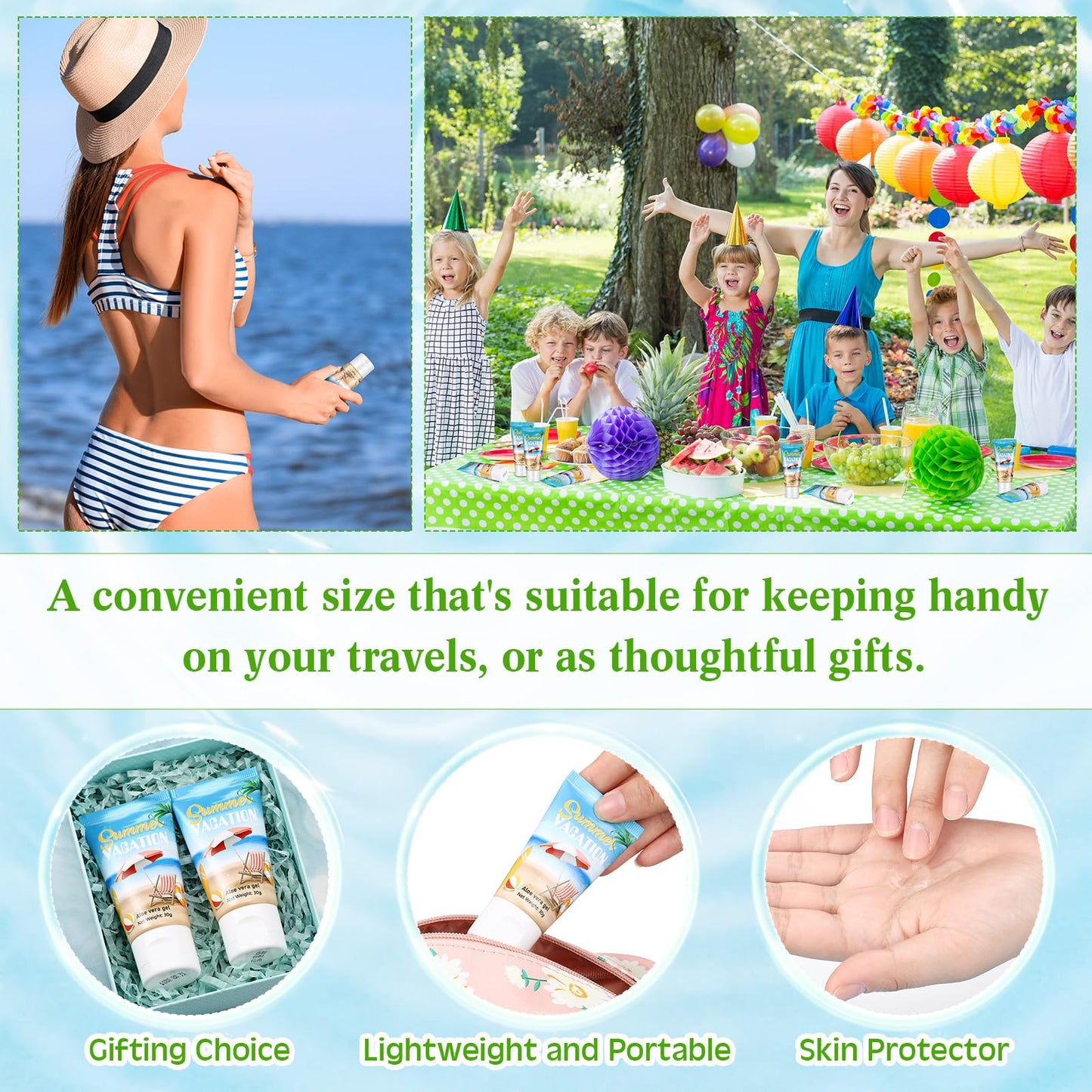 Dansib 12 Pcs Mini Aloe Vera Gel Bulk for Summer Vacation Party 1oz Travel Size Soothing Moisture Aloe Gel Bulk for Thank You Gifts Summer Party Supplies