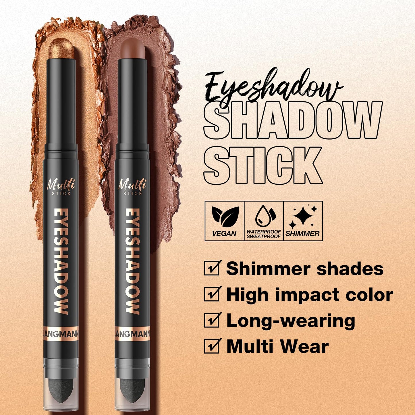 LANGMANNI 8Colors Dual-Ended Eyeshadow Stick Set – Silky Smooth, Waterproof & Transfer-Proof, Built-in Blender Brush, All-Day Matte & Shimmer Wear Eye Makeup(#A)