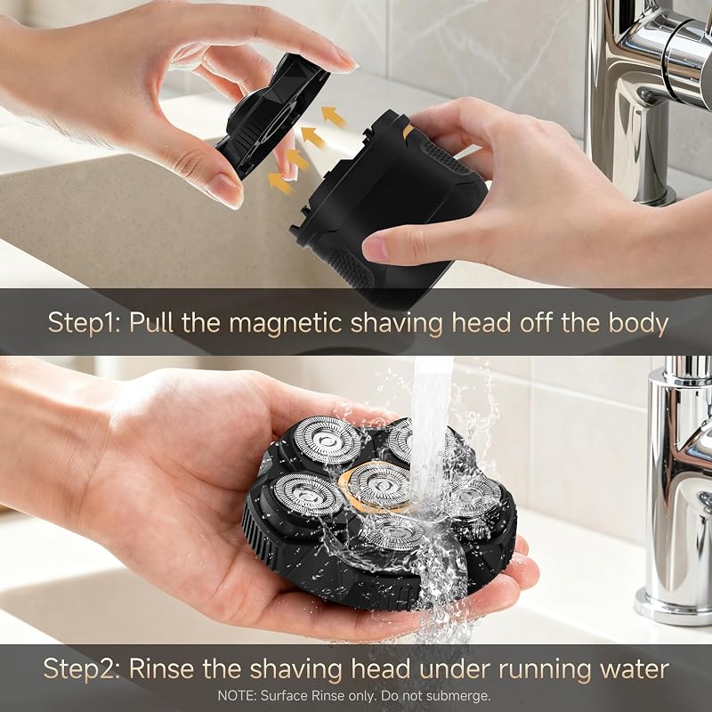Beard & Head Shaver 6D Magnetic Cordless for Bald Men - Black Variation