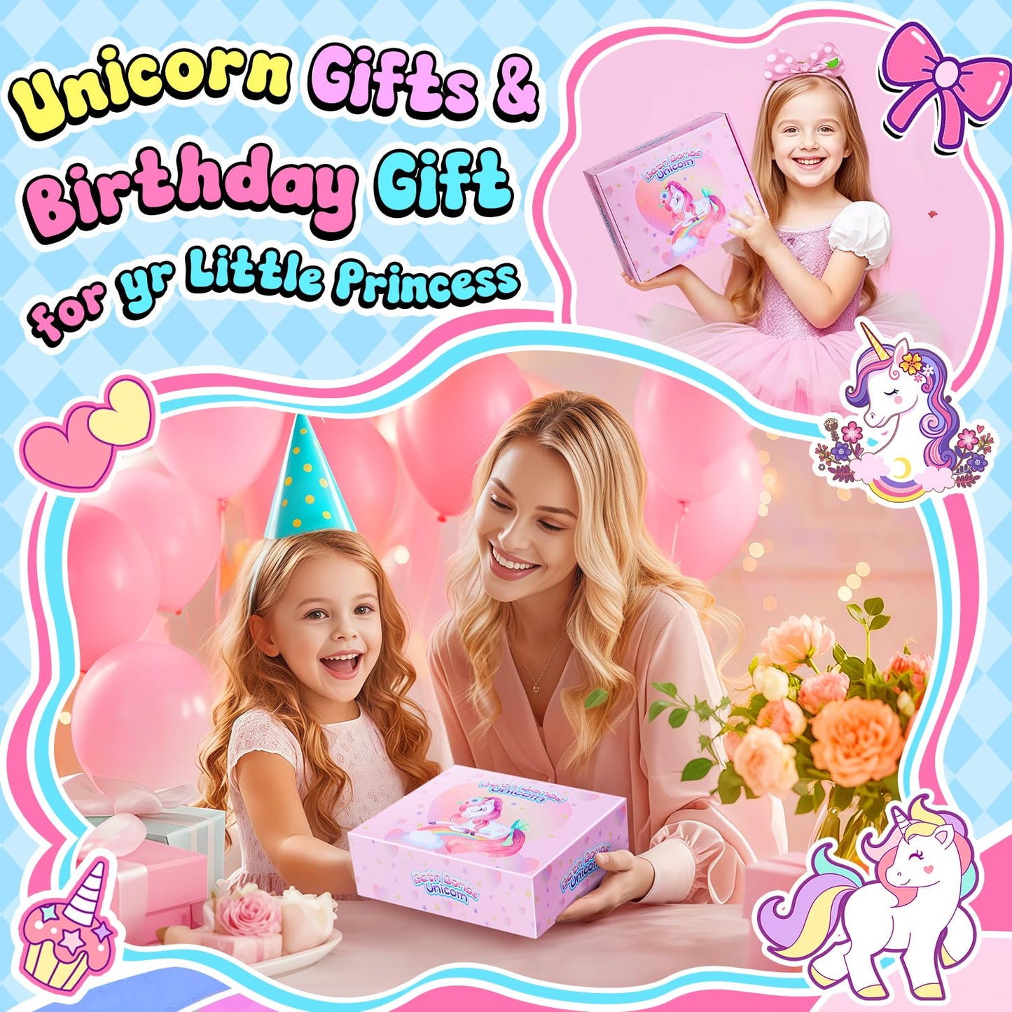 Kids Bath Bombs with Surprise Inside,9 Pack Unicorn Bath Bombs for Girls-5 with Surprise Toys,Including Jewelry Toys,Natural Organic Kids Bubble Bath with Fruity Scents,Relaxing Aromas,Birthday Gift