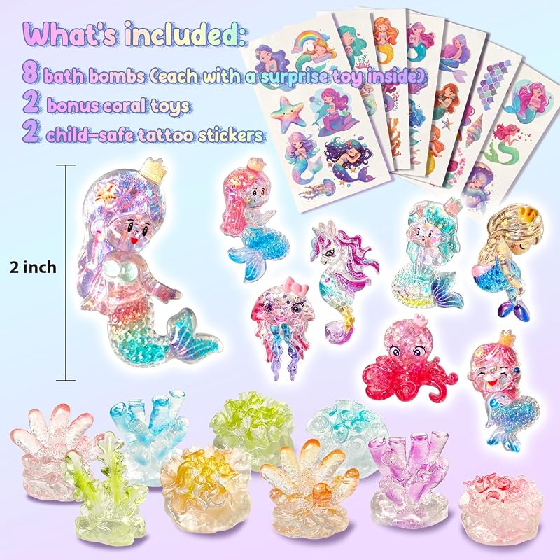 Clear & Fresh Mermaid Bath Bombs for Kids with Surprise Toys Inside - Mermaid Variation