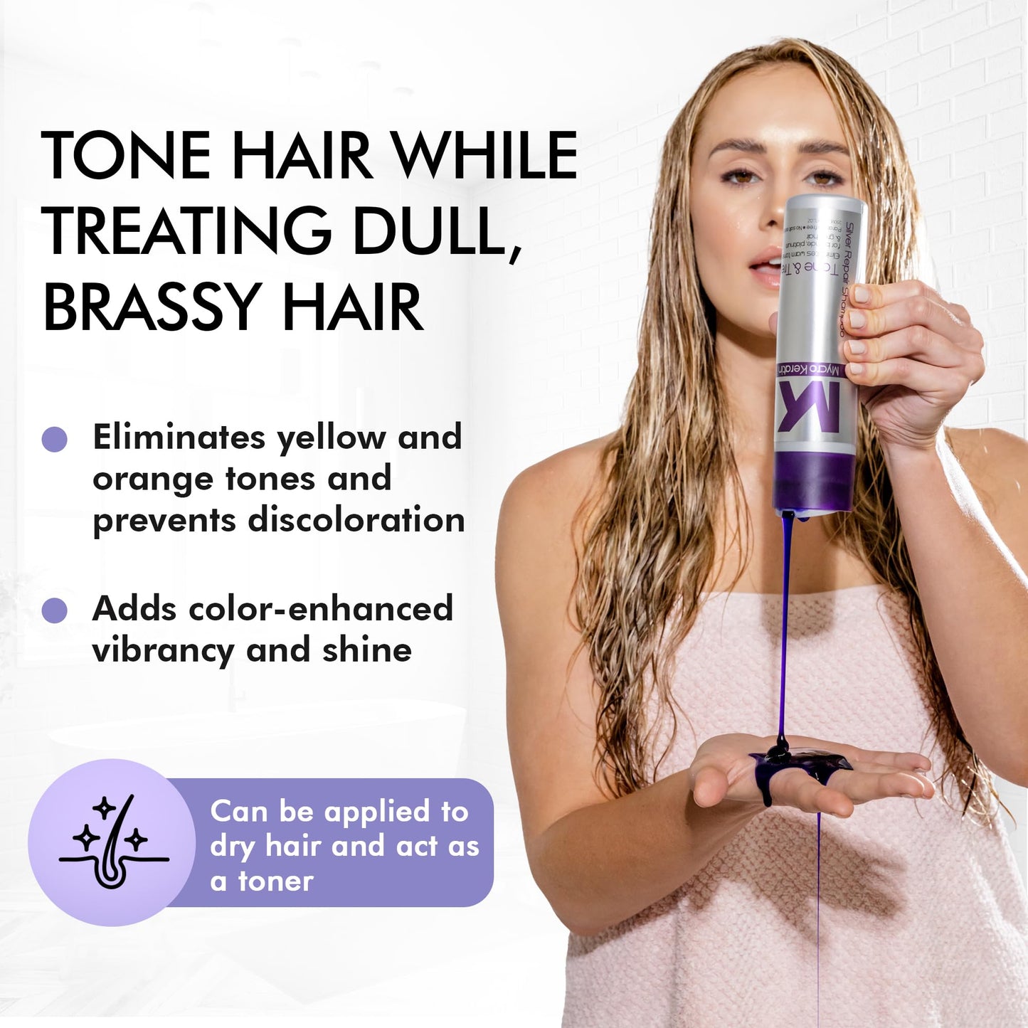 Mycro-Keratin Purple Shampoo for Blonde Hair, Silver, Gray, Highlighted Hair, Toning Purple Shampoo Salt-free Color Depositing & Toning (8.45 Fl Oz)