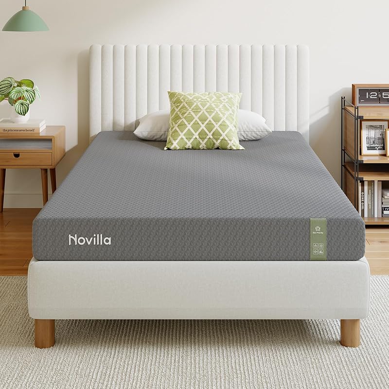 Novilla 6 Inch Twin Mattress In a Box - Cooling Memory Foam Twin (Grey) - 72h Expansion