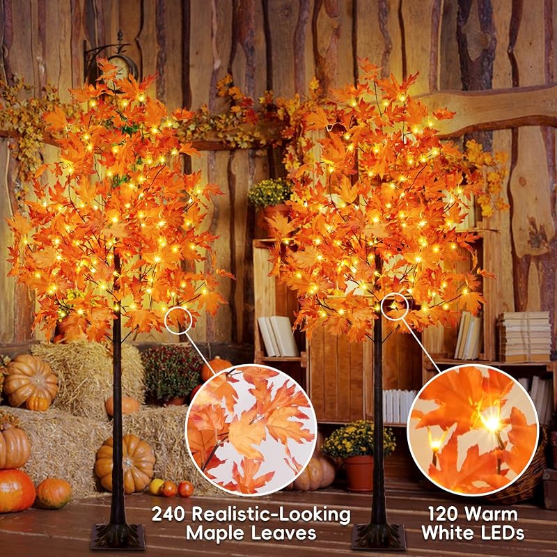 6ft Lighted Maple Tree Novelty Decor with 120 Warm White LEDs