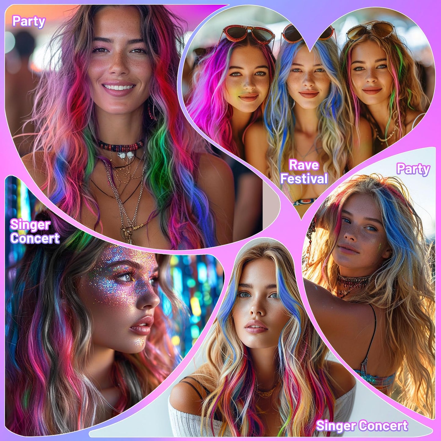 BADCOLOR Pink Hair Temporary Hair Dye Comb For Girls Kids Adults, Washable Hair Chalk Makeup For Halloween Christmas Birthday Cosplay Festival (Neon Pink)