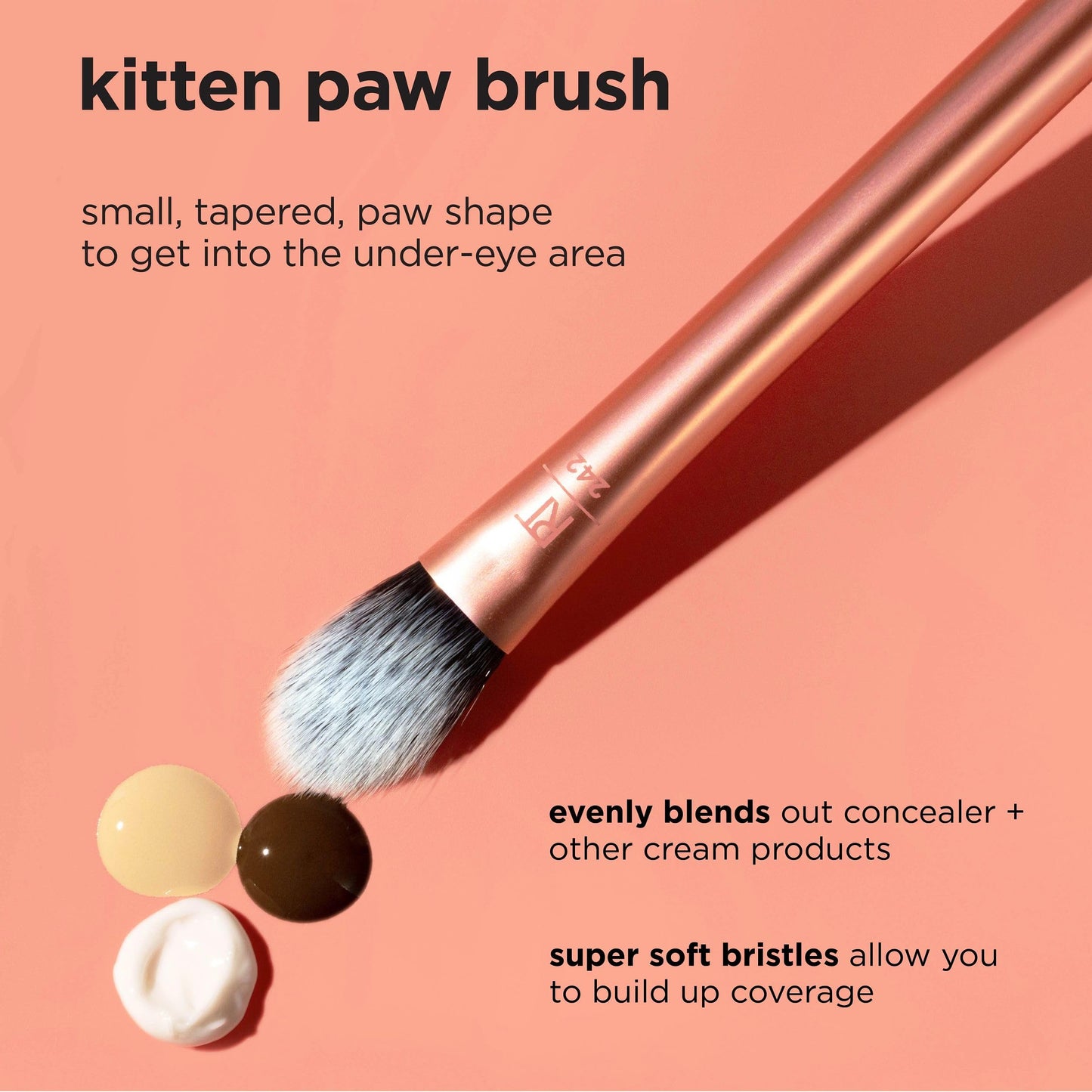 Real Techniques Brightening Concealer Makeup Brush, Viral Kitten Paw Brush Conceals Under Eyes, & Imperfections, Cover Dark Circles, For Brightener & Concealer, RT 242 Brush, Cruelty-Free, 1 Count