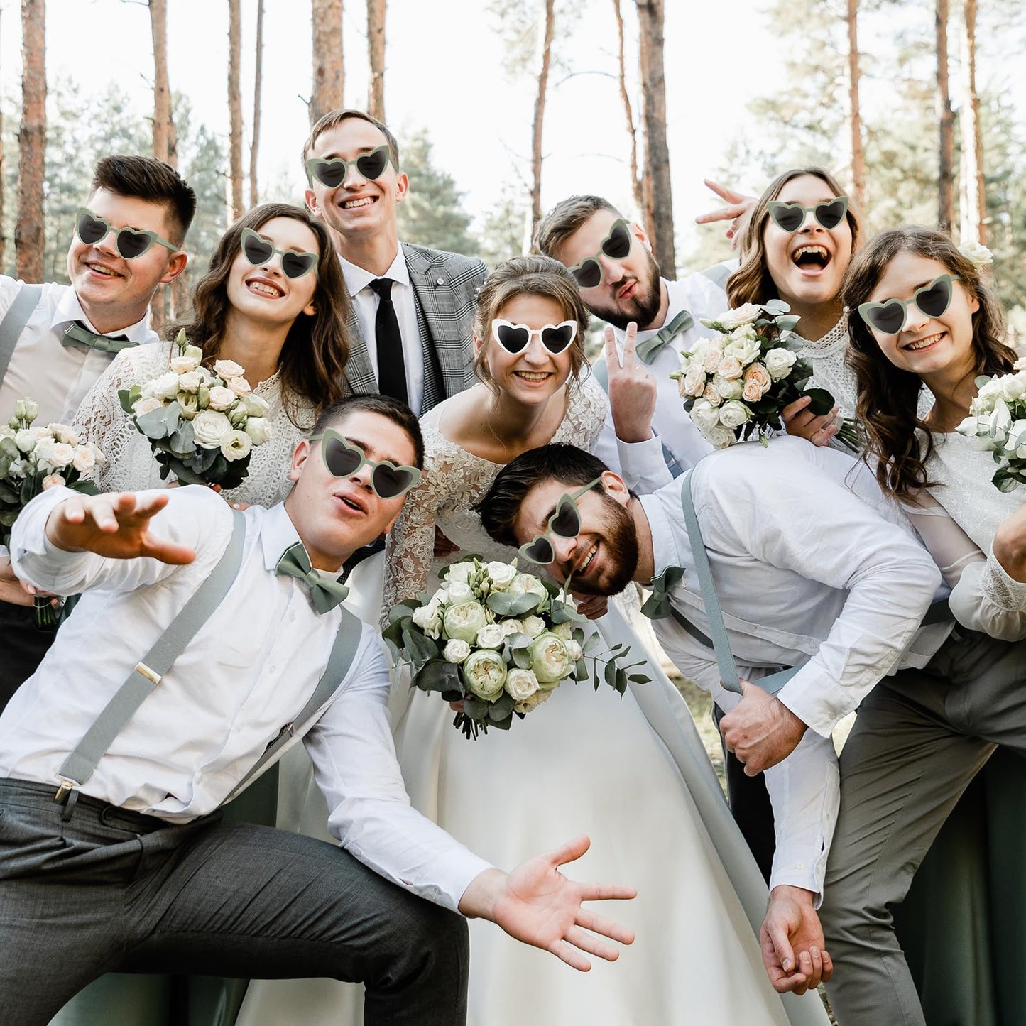 30pcs Bridesmaid Proposal Gifts Set with Bridesmaid Scrunchies Square Hair Claw Clip and Bachelorette Heart Sunglasses Girls Gift for Wedding Party Bachelorette Cam Party Favors (White&Green)