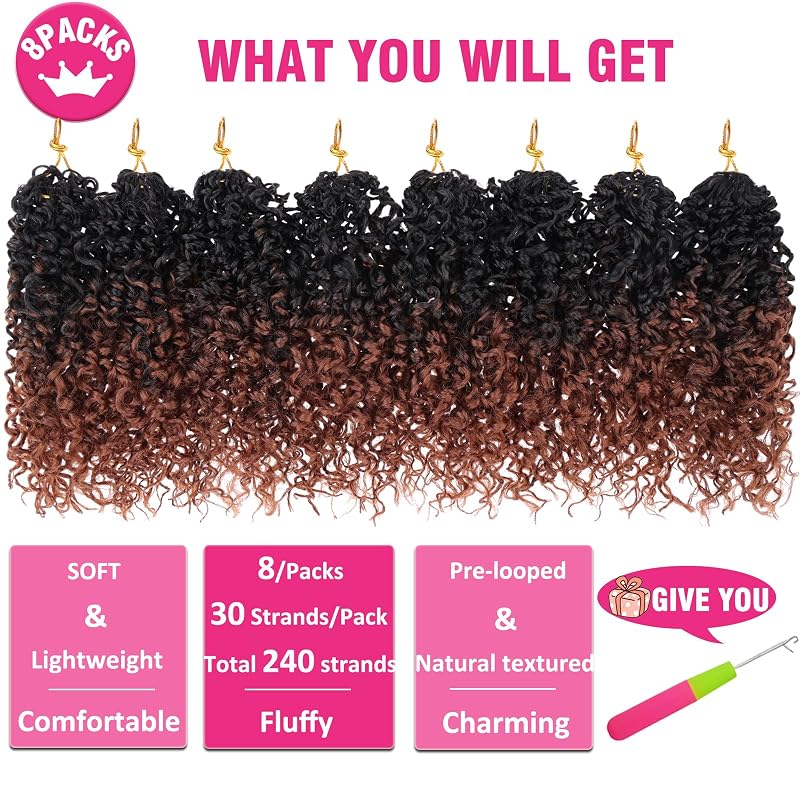 6 Inch Pre-Looped Yanky Twist Crochet Hair - 8 Packs, 240 Strands, Ombre Brown 1B/30#, Variation of THIS listing