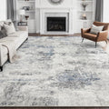 Grey-Blue 9x12 Area Rug - Machine Washable Abstract Living Room Carpet
