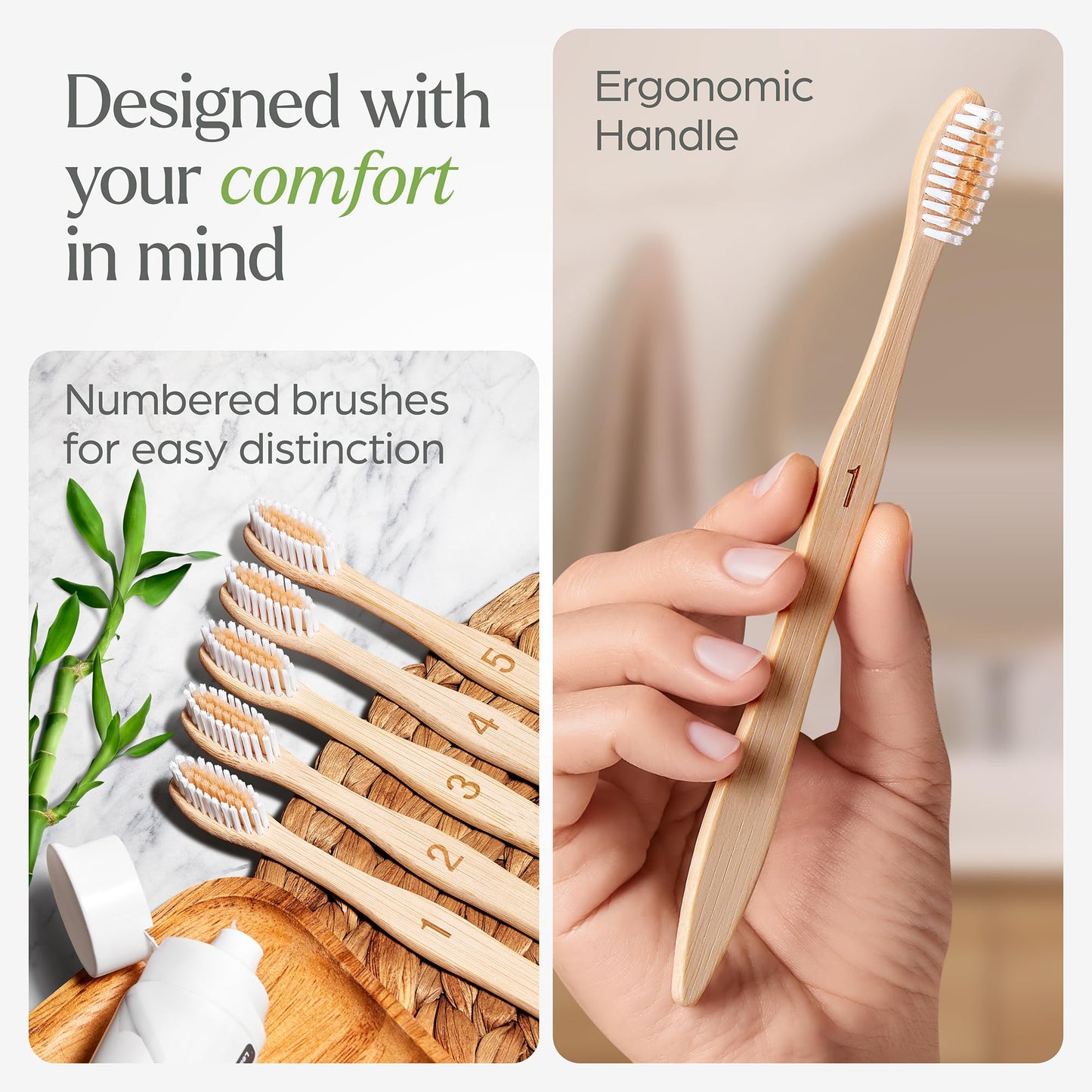 VIVAGO Bamboo Toothbrushes 10 Pack - BPA Free Soft Bristles Toothbrushes, Eco-Friendly, Natural Wooden Toothbrush