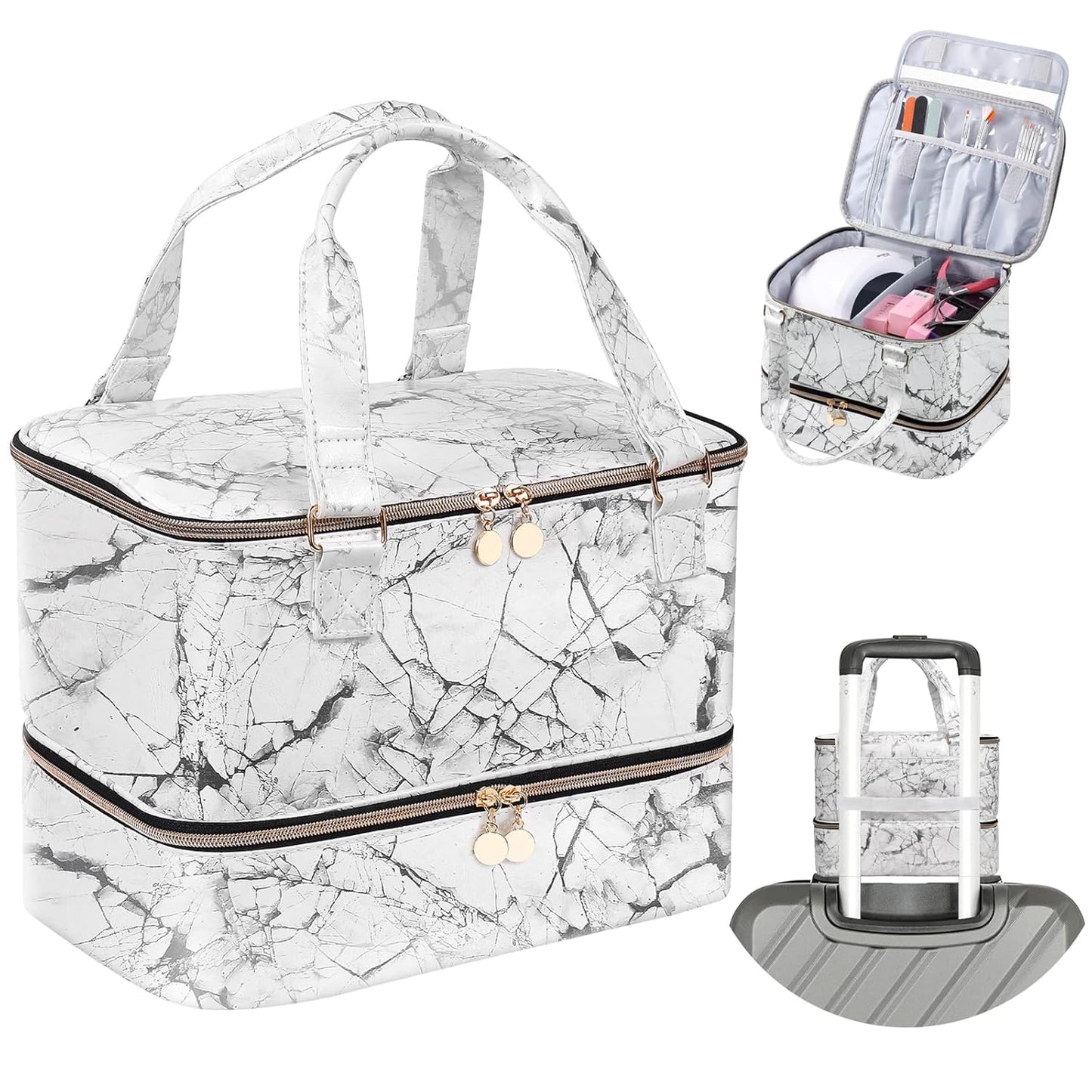 Nail Polish Organizer Bag with Travel Case for 30+ Bottles & Nail Lamp - Purple